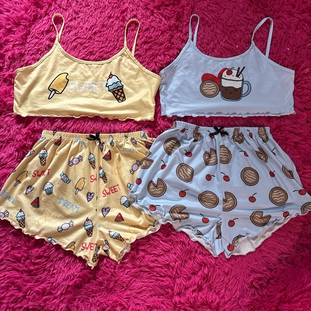 Two Sweet Dreams Women's Dessert Print Pajama Sets - Yellow and Blue